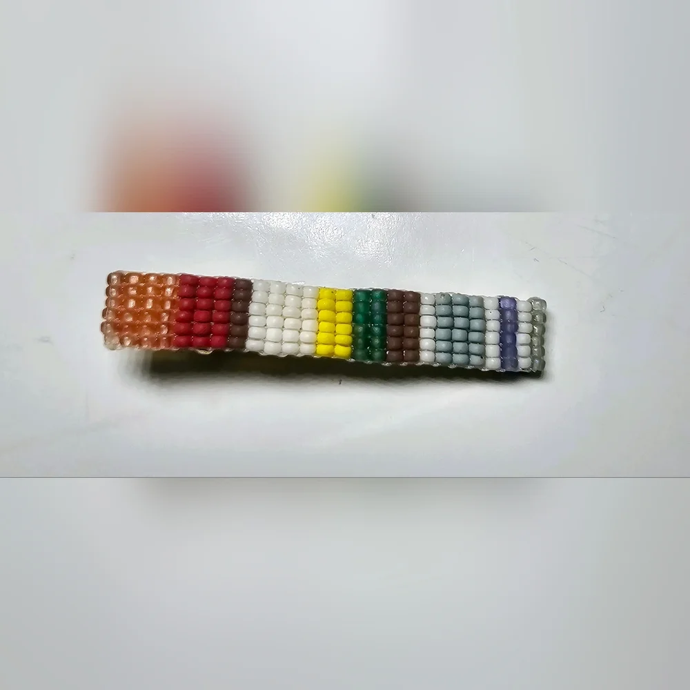 Multicolored seed Bead striped hair clip barrette, multicultural, eclectic,